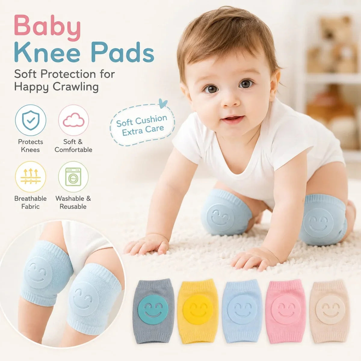 Baby knee Pads| Multicolour | Buy 1 Get 1 Free