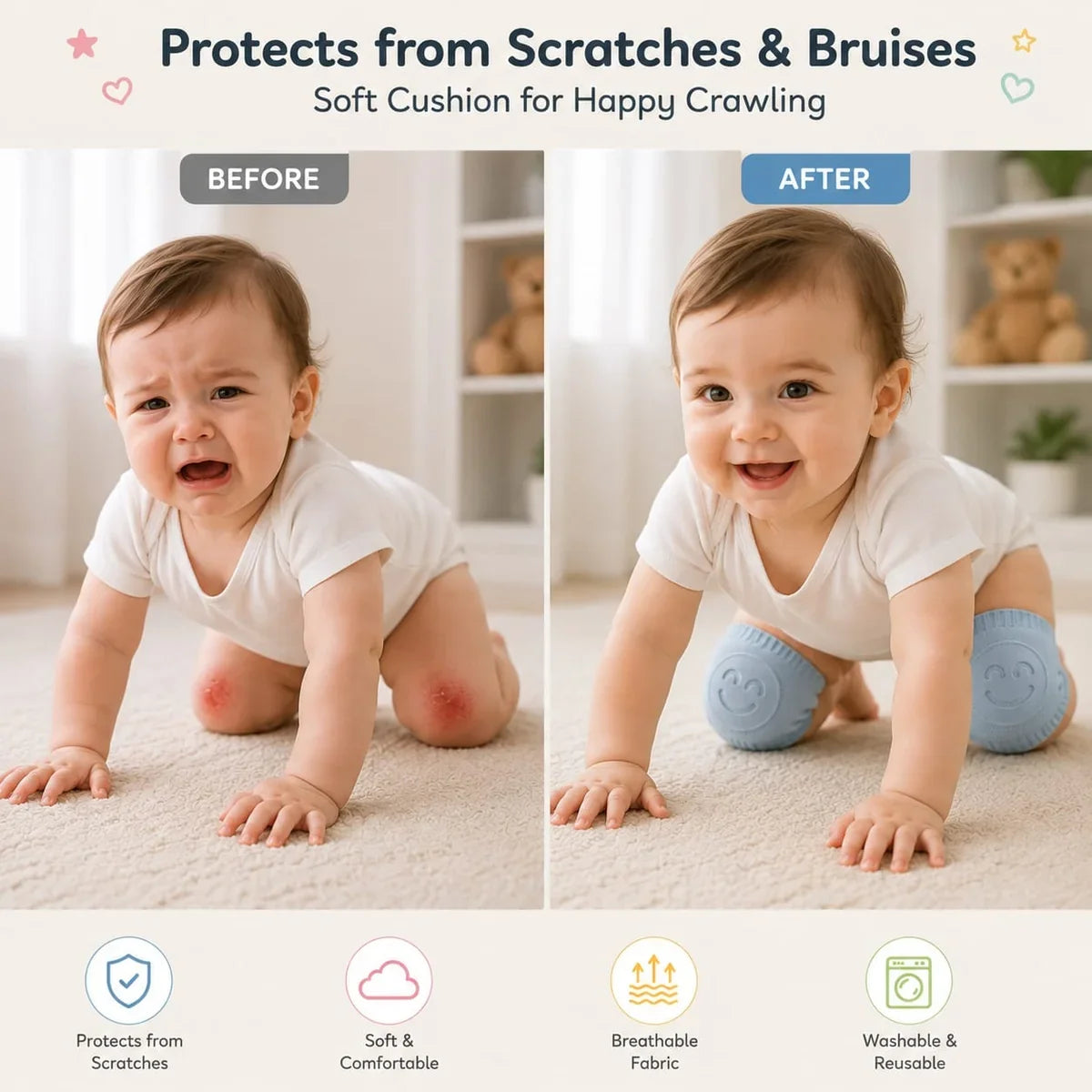 Baby knee Pads| Multicolour | Buy 1 Get 1 Free