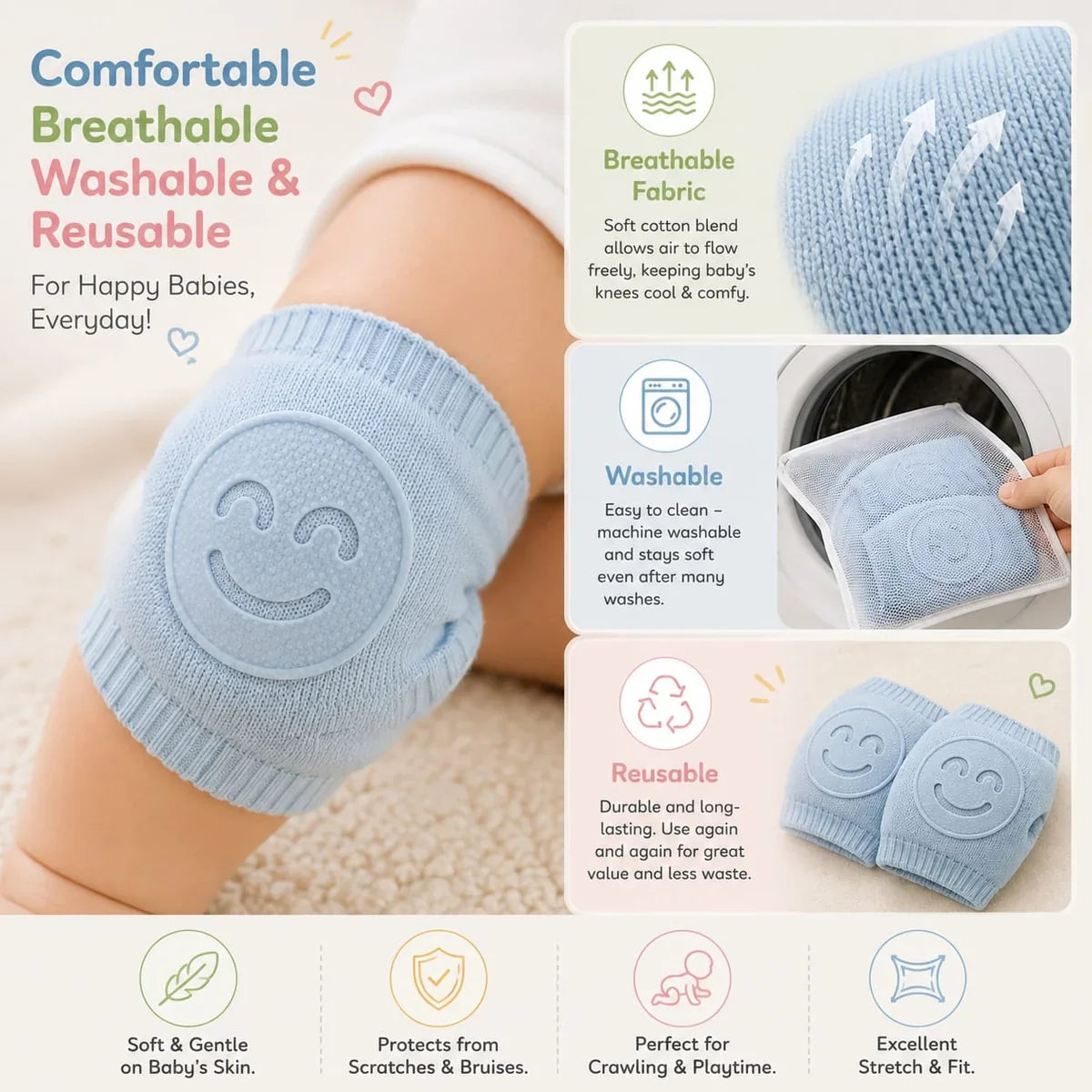 Baby knee Pads| Multicolour | Buy 1 Get 1 Free