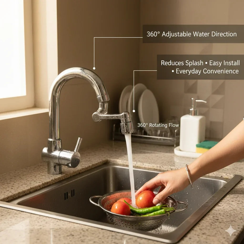 💦 Smart Faucet Rotator – 360° Adjustable | Splash-Free Flow | Durable & Rust-Proof 🔧
